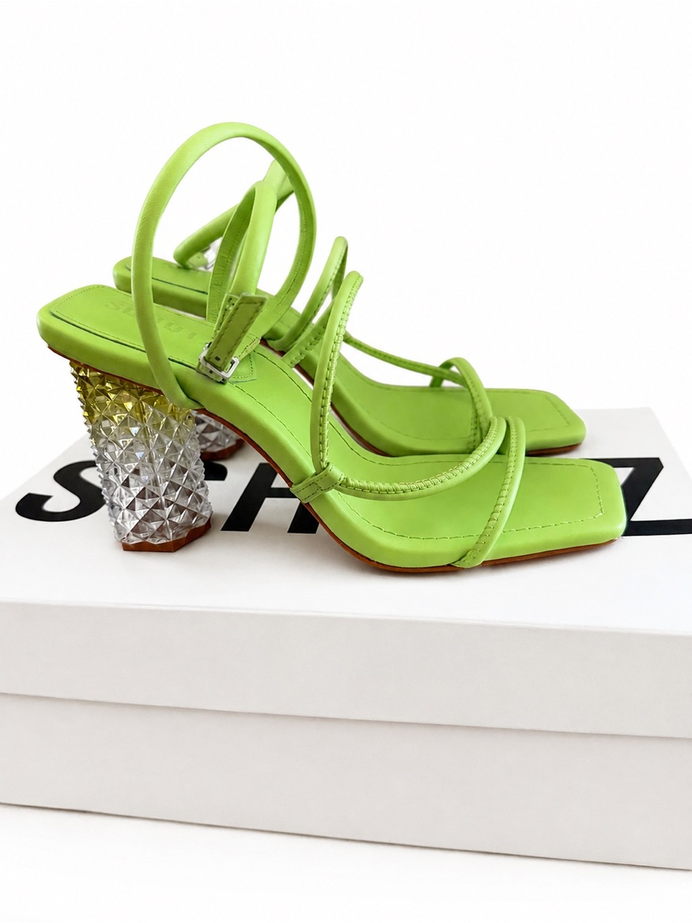 Schutz Mayte Heeled Sandals Women's Ankle Strap Heels Lime Green Size 5.5